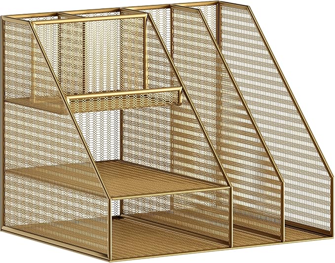 Martha Stewart Ryder Mesh Metal Magazine File Holder, Gold | Steel Mesh, Gold Finish
