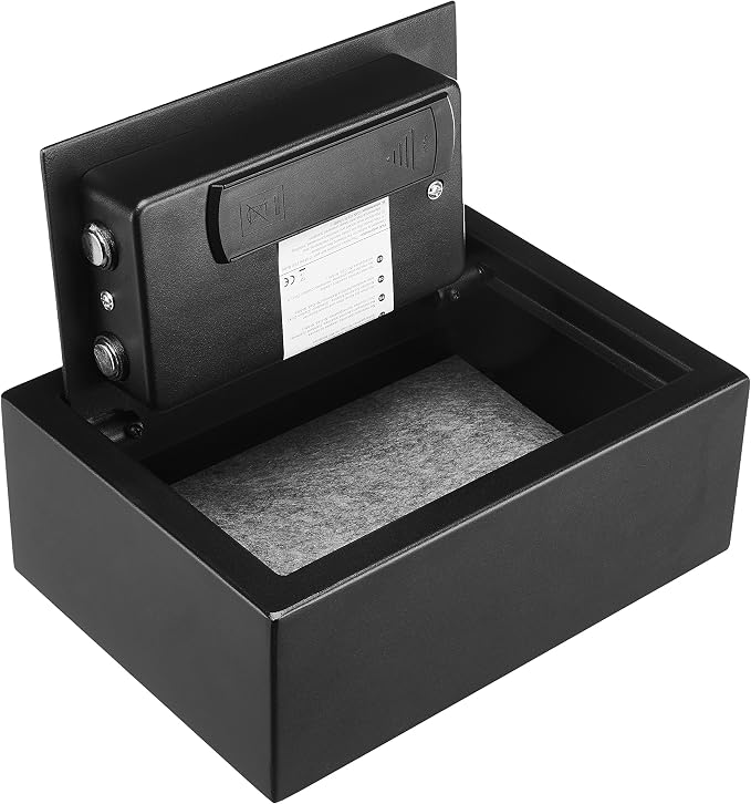 Amazon Basics Small Slim Desk Drawer Security Safe with Programmable Electronic Keypad, Secure Quick Access, 0.1 Cubic Feet, Black, 11.8"W x 8.6"D x 4.4"H