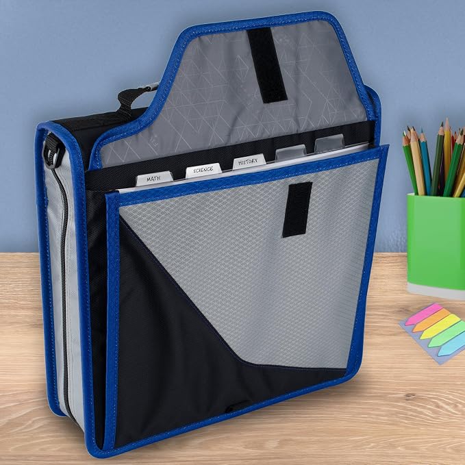 Five Star Zipper Binder, 3-Inch D-Ring Case Binder, 850-Sheet Capacity, Multiple Pockets, Front 5-Tab Expanding File, Removable Padded Case and Shoulder Strap, Urban Eclipse (292960J)