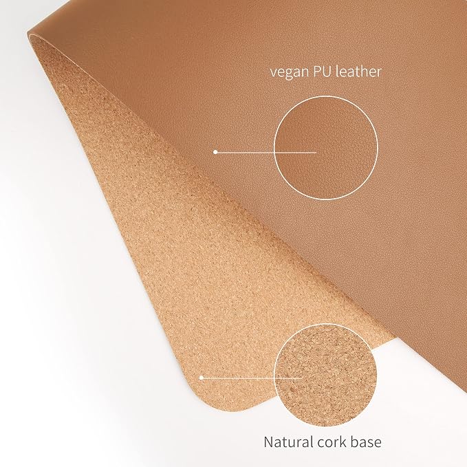 RENMTURE Dual-Sided Mouse Pad, Natural Cork & PU Leather Large Desk Pad for Office and Home Work, Desk Protector Non-Slip, Waterproof, Easy Clean (Brown, 23.6" x 13.7")