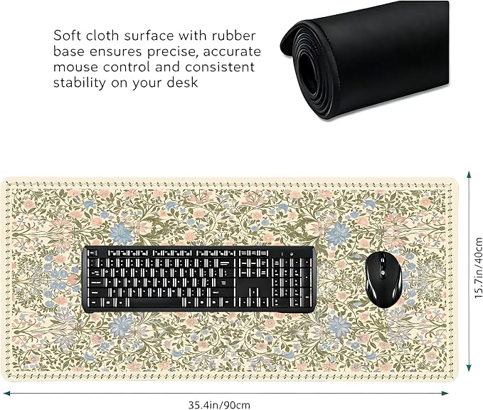 Cute Floral Aesthetic Daisy Gaming Mouse Pad, Pink Rug Desk Mat with Anti-Slip Base & Stitched Edges, Computer Keyboard & Laptop Pad, 35.4" x 15.7" in in Workstation Accessories