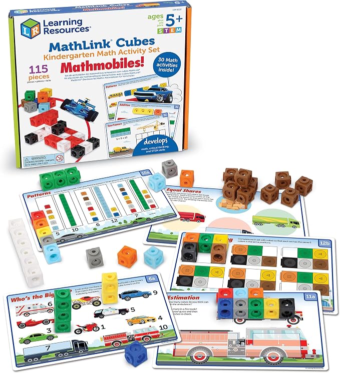 Learning Resources MathLink Cubes Kindergarten Math Activity Set: Mathmobiles 115 Pieces, Ages 5 and Up Kindergarten STEM Activities, Math Activity Set and Games for Kids