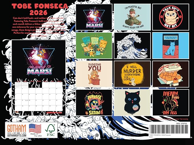 Tobe Fonseca Cat Calendar 2026 Wall 12 Month Monthy Cats Gifts For Cat Lovers Women Men