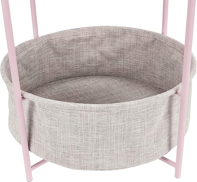 Amazon Basics Round End Table with Storage Bin, Easy Assembly, Bedroom Accent Table, 17.7" D x 17.7" W x 18.9" H, Dusty Pink | Side Table