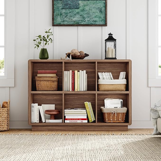 ChooChoo 6 Cube Storage Organizer, Wooden Bookcase with Storage, Cube Storage Bookshelf for Bedroom and Home Office, Brown Walnut