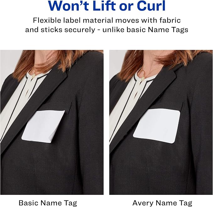 Avery Flexible Name Badges, 2-1/3" x 3-3/8", White with Blue Border, 400 per Pack, 2 Packs, 800 Removable Name Tag Stickers Total (01730)