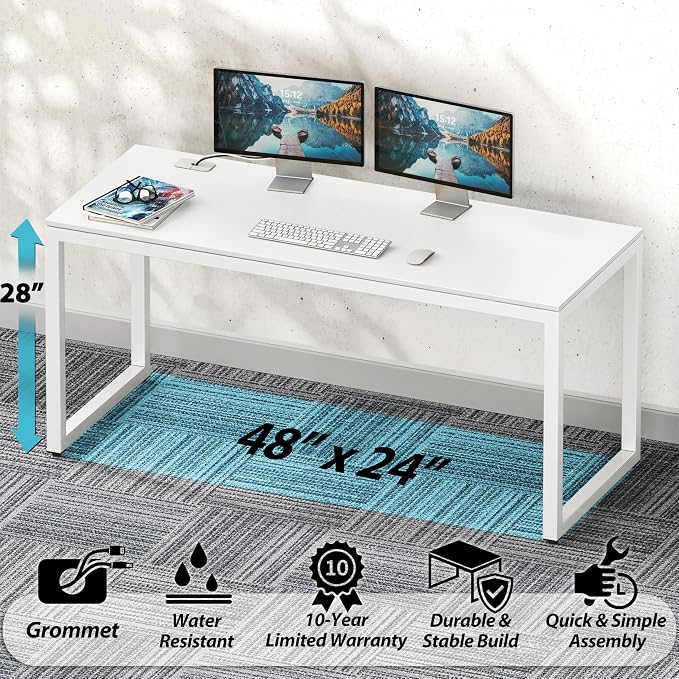 SHW 48-Inch Commercial-Grade Office Computer Desk, White | 10-Year Limited Warranty