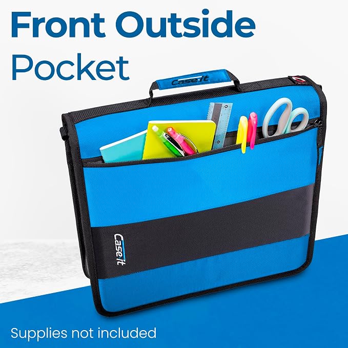 Case-it School Zipper Binder | 2" O-Rings | 350-Sheet | D-251 Denim Blue | Classic, Multiple Storage Pockets, Shoulder Strap, School & Office Organizer