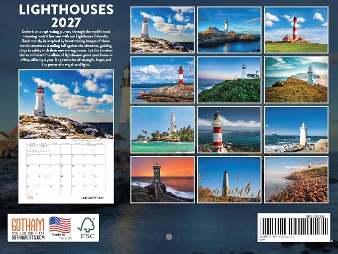 Lighthouse Calendar 2027 Monthly Wall Calender 12 Month