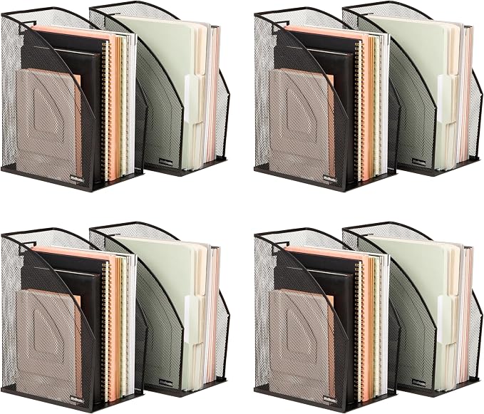 Mind Reader Vertical File Storage, Desktop Organizer, Workspace, Office, Metal Mesh, 6.25" L x 10" W x 12.5" H, Black (Pack of 4)