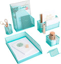 BLU MONACO Aqua - Teal 6 Piece Cute Desk Organizer Set - Desk Organizers and Accessories for Women - Cute Office Desk Accessories - Desktop Organization