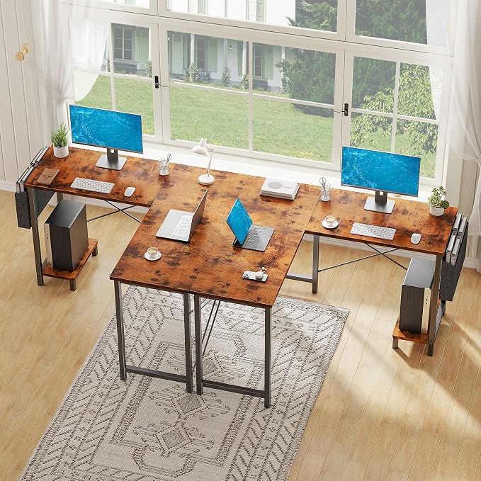 Alpen Corner Desk, L Shaped Gaming Desk with Storage Pocket and CPU Stand, Work Desk for Home Office, Small Corner Study Writing Table with Sturdy Metal Frame, 50 Inch, Rustic Brown