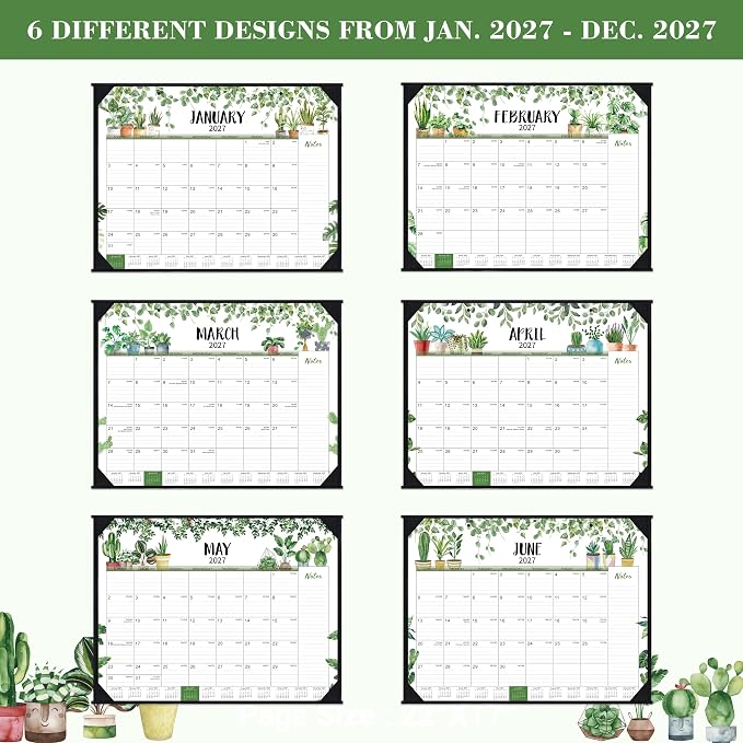 2027 Desk Calendar - Large Desk Calendar 2027 22x17, Jan. 2027 - Dec. 2027, 2027 Large Calendar, 12 Months, Corner Protectors - Plants