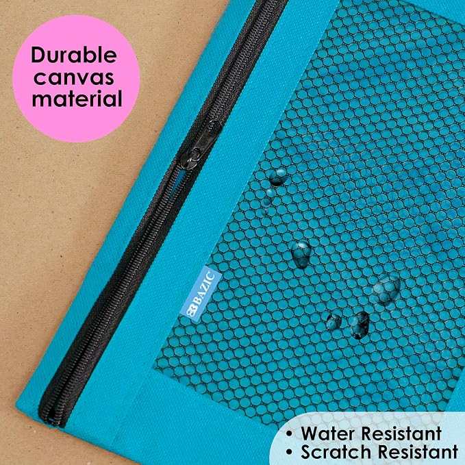 BAZIC PRODUCTS Retro Pastel 3-Ring Pencil Pouch with Mesh Window, 144-Case | clear mesh window and a zipper closure for pens, pencils
