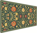 Cute Floral Aesthetic Daisy Gaming Mouse Pad, Dark Green Rug Desk Mat with Anti-Slip Base & Stitched Edges,35.4" x 15.7" in Desk Accessories for Women, Home Office Decor & Artistic Gift