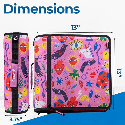 Case-it School Zipper Binder | 3" O-Rings | 600-Sheet | D-146 Unicorn Magic | Mighty Zip Tab, 5-Subject Expanding File Folder, Multiple Pockets, Storage Organizer, Shoulder Strap, Office