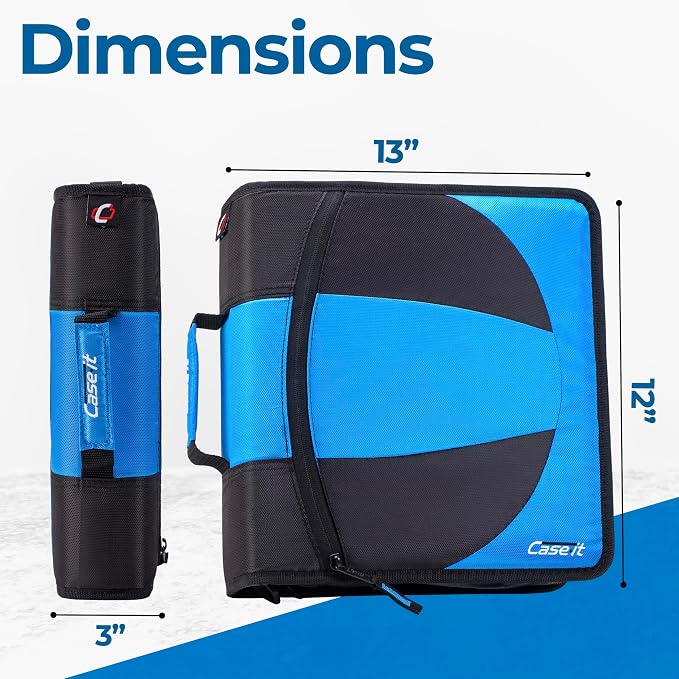 Case-it Dual Binder | Two 1.5" D-Rings | 600-Sheet | Dual-101 Denim Blue | Dual 2-in-1, Pencil Pouch, Multiple Pockets, School & Office Organizer, Shoulder Strap