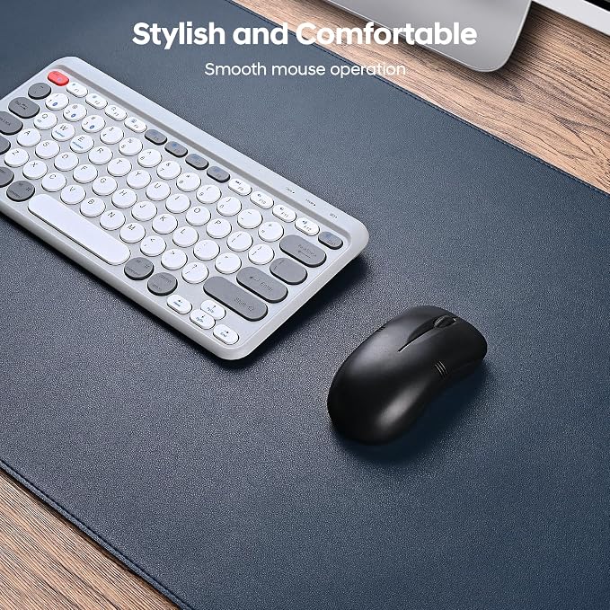 Leather Desk Pad Protector, Office Desk Mat, Large Mouse Pad, Non-Slip PU Leather Desk Blotter, Waterproof Computer Desk Writing Pad for Office and Home (Dark Blue, 47.2" x 23.6")