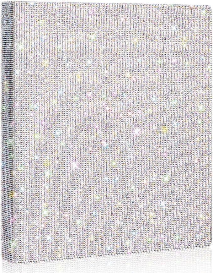Bling 3 Ring Binder Silver Rhinestone Glitter 1 Inch Binder Organizer with 2 Interior Pockets 8.5'' x 11'' Women Gift for Christmas Home Office School Use