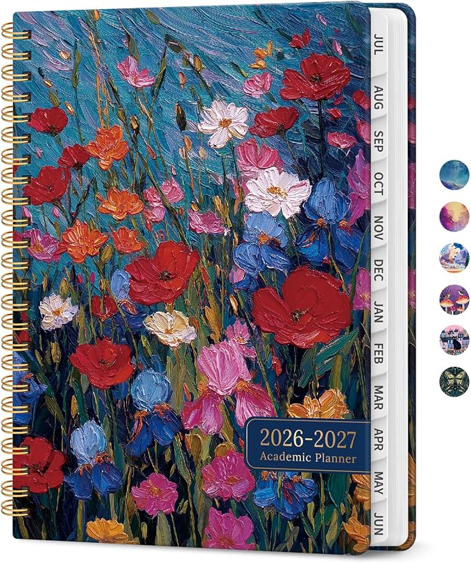 Taja Planner 2026-2027, Jul 2026-Jun 2027 Monthly & Weekly Calendar Planner | 6.3" x 8.5", Hardcover Academic Calendar, Teacher Student Agenda Book with Tabs, School Office Supplies, Impasto Blooms