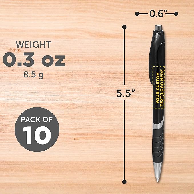 DISCOUNT PROMOS Ballpoint Pens With Rubber Grip - 10 pack - Customizable Text, Logo - Black Ink Ball Point Pen with Soft Touch Plastic - Black