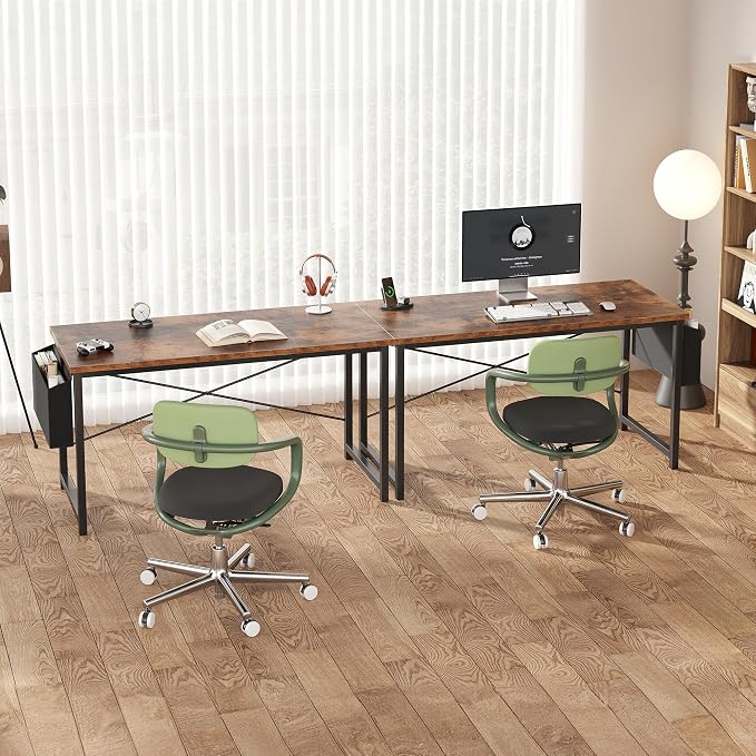 OLIXIS Computer Desk, 55 Inch Gaming Desks for Home Office Small Spaces | Writing Study Craft Work Table, Computer Workstation for Bedroom with Storage Bag, Rustic Brown