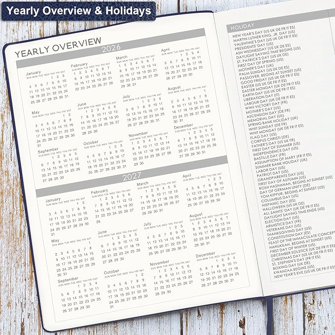 Planner 2026-2027 - Jul 2026 - Jun 2026, 8.5" x 11" 2026-2027 Planner Weekly and Monthly, Faux Leather Cover, Pen Holder, Pocket, 25 Notes Pages, A4 Premium Paper - Blue