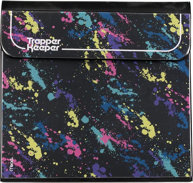 Mead Trapper Keeper Binder, Retro Design, 1 Inch Binder with Folders and Pockets, Holds 8-1/2" x 11" Paper, Paint Splatter (260038FO-ECM)
