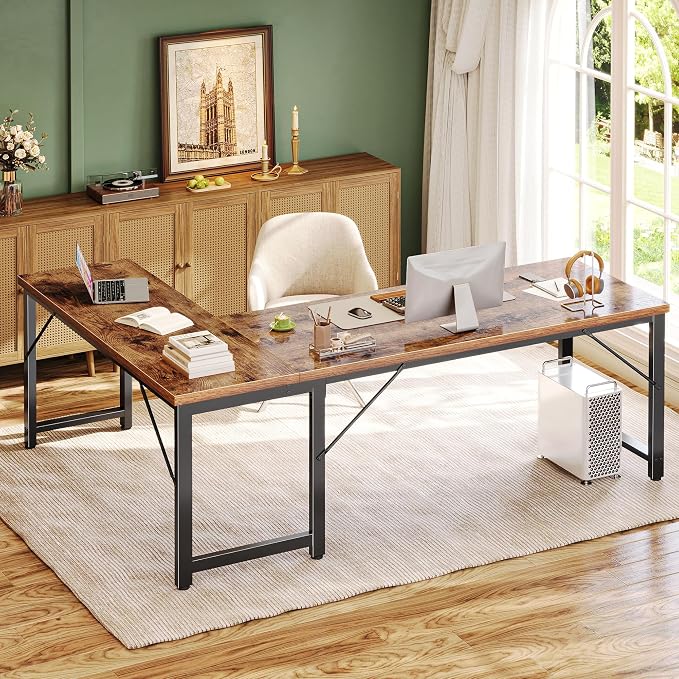 Huuger 63 Inch L Shaped Desk with 0.95 Inch Thicker Desktop | Reversible Computer Desk, Larger Corner Office Gaming Desk, Robust Metal Frame, for Home Office, Study, Rustic Brown