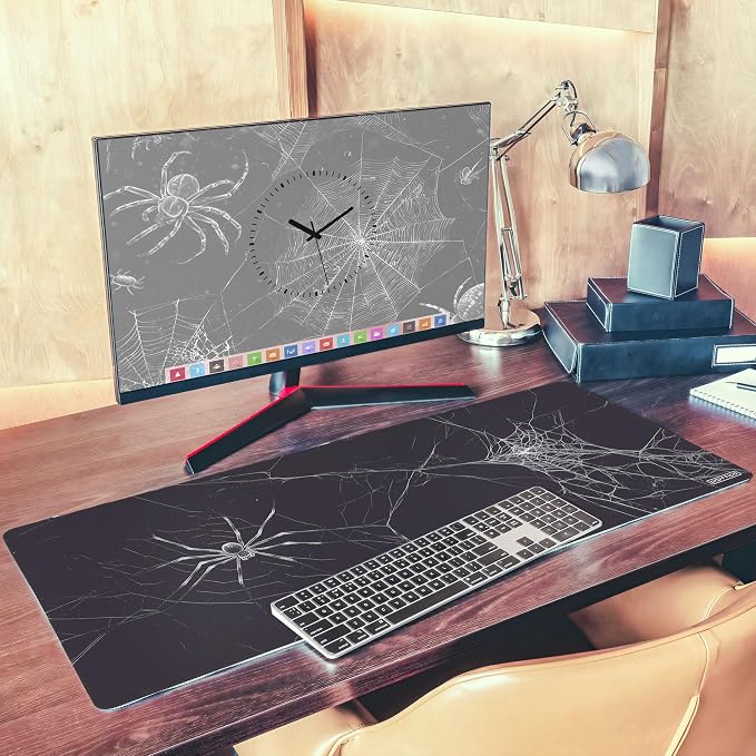 XXL Spider Web Gaming Mouse Pad for Desk - Large Desk Mat for Keyboard and Mouse - PC Mouse Pad with Non-Slip Water-Resistant Rubber Base, Stitched Edges - 35.4x15.7 in (90x40 cm, XX-Large)