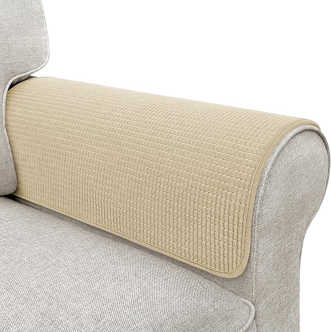 Couch Arm Covers, Waterproof Armrest Cover for Sofa, Armchair, Loveseat, Non-Slip Recliner Arm Covers, Sofa Headrest Covers, Arm Chair Covers Set of 2 (Sand, 24"×20")