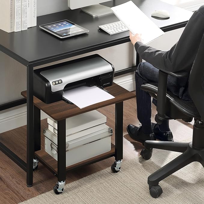 SunnyPoint 2-Tier Mobile Stand with Lockable Wheels — Printer Cart, Mini Fridge Stand, Portable Electronic Device & Projector Holder | Under Desk Storage Shelf for Home & Office, 18.9" x 15.75"