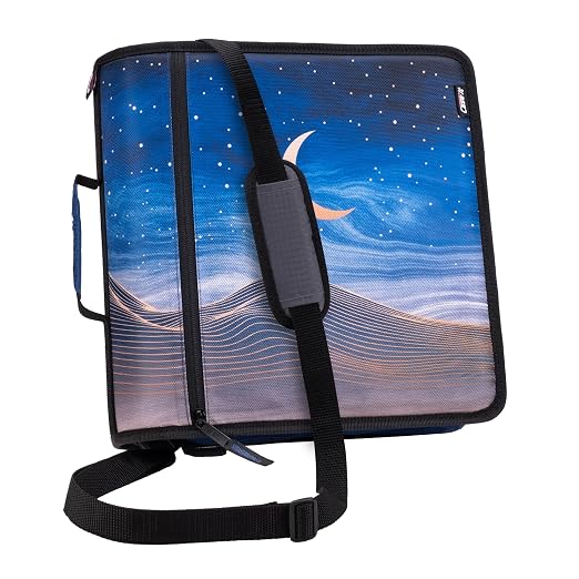 Case-it School Zipper Binder | 3" O-Rings | 600-Sheet | D-146 Desert Night | Mighty Zip Tab, 5-Subject Expanding File Folder, Multiple Pockets, Storage Organizer, Shoulder Strap, Office