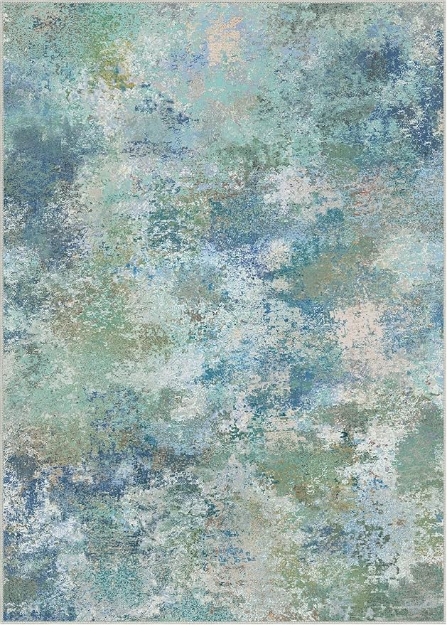 GENIMO Washable Rugs 9x12 Area Rugs for Living Room Bedroom, Modern Lightweight Rug Ultra Soft Indoor Area Rugs 9x12 for Dining Room, Low Pile Carpet with Non Slip Backing, Blue Green