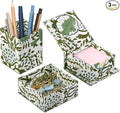 CPC Agate Green Block Print Set of 3 Desk Organizer Pen And Sticky Note Holder Cute, Aesthetic, Decor accessories, workspace organizers, Caddy Storage, Gift for Office, Professionals, Student