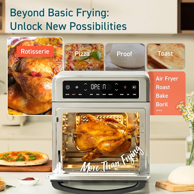 Cosori Air Fryer Oven, 13QT, 11-in-1, Rotisserie, Max 450°F, 6 Accessories | Small Footprint, Dual Heating Elements, Two-Level Cooking, 40% Faster Cooking, Dishwasher-Safe Removable Accessories