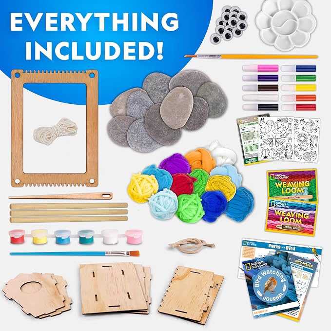 National Geographic Mega Arts and Crafts Activity Kit for Kids Ages 8-12 | Rock Painting, Weaving Loom for Kids & Birdhouse Craft, 3 Creative Projects, 25 Bonus Activities, Art Supplies, Birthday Gift