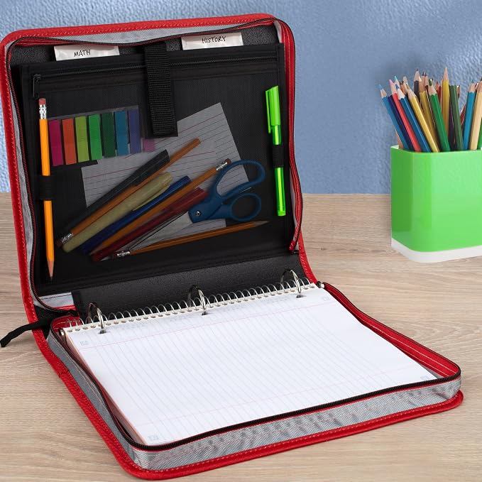 Five Star Zipper Binder 1.5 Inch O-Rings Case Organiser with 3-Pocket Expanding File, 500 Sheet Capacity, Crimson Fade (280146K)