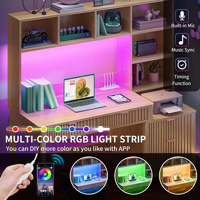 YITAHOME Computer Desk with Hutch and Drawers | 55" Office Desk with Storage Shelves Gaming Desk