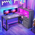 DWVO 55" L Shaped Corner Desk with Bookshelf, Drawers, Power & LED, Grey | Built-In Power Outlets, Led Lights, Attached Bookshelf, Storage Drawers, for Home Office Corner, Easy Assembly