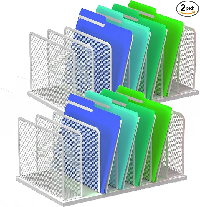 Kuntine.B 7-Section Upright Desk File Organizer Silver 2 Pack | Vertical, Mesh, Metal, Assembly, Stability, Sturdiness, Organization, Standing