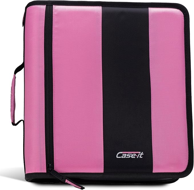 Case-it School Zipper Binder | 2" O-Rings | 350-Sheet | D-251 Light Pink | Classic, Multiple Storage Pockets, Shoulder Strap, School & Office Organizer