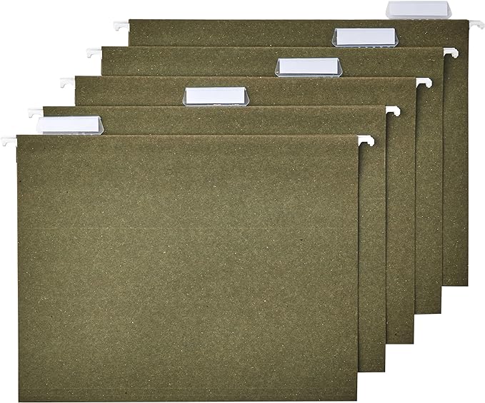 Amazon Basics Hanging File Folders for Documents, Letter Size, 1/5-Cut Adjustable Tabs, Standard Green, 75 Count per Box