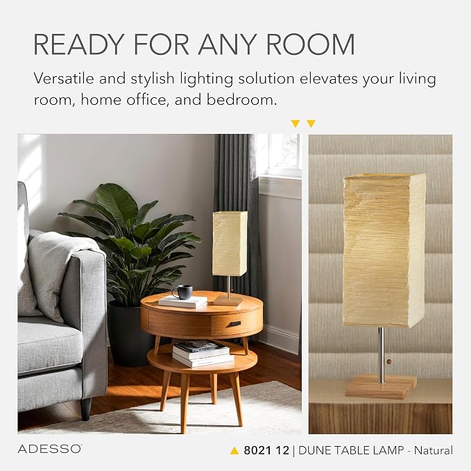 Adesso Table Lamp, Brushed Steel & Off-White, Pull Chain, 26”