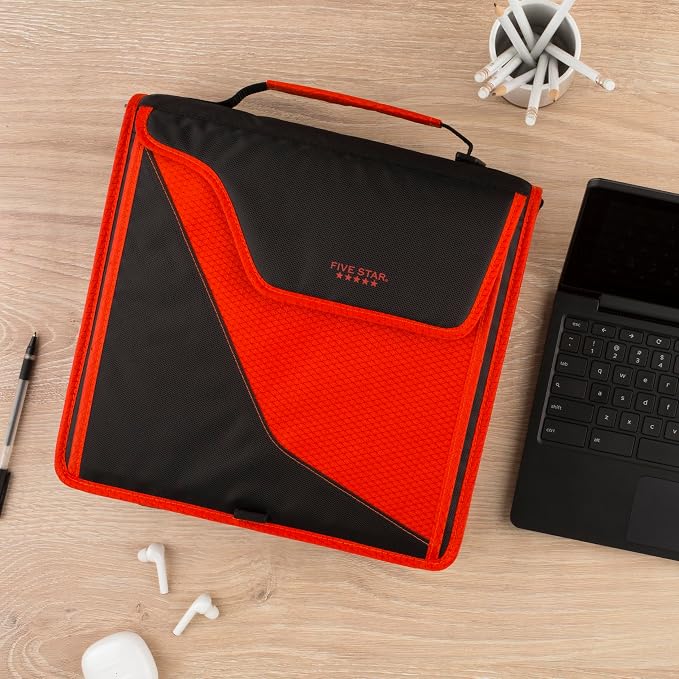 Five Star Zipper Binder, 3 Inch 3-Ring Binder with D Rings, Removable Padded Case, 5-Tab Expanding File and Multi-Use Strap, 850 Sheet Capacity, Red/Black (29296CE8)