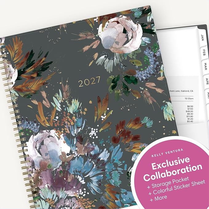 Blue Sky 2027 Weekly & Monthly Planner Calendar, 8.5"x11", Midnight Garden