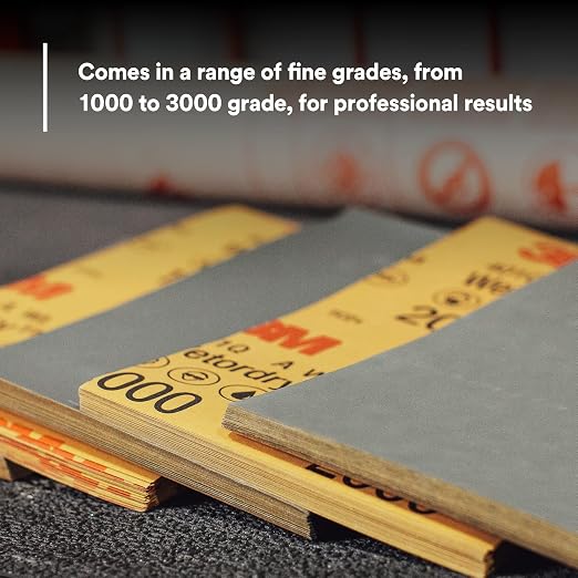 3M Wetordry Abrasive Sheet, 02624, 2000+ Grade, 5 1/2 in x 9 in | 50 Heavy Duty Sandpaper Sheets, for Auto Sanding, Metal Sanding, Finishing, Paint Prep