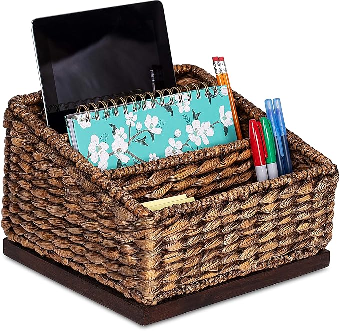 BIRDROCK HOME Seagrass Desk Organizer - Brown Wash - Hand Woven - Natural - Stylish Decorative Design - Mail Filer