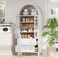 71" Arched Storage Cabinets with Glass Doors, Farmhouse Kitchen Pantry Cabinet with 2 Large Drawers, Tall Bookcase with Adjustable Shelves, Curio Cabinet, Display Cabinet(White)