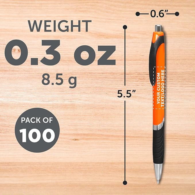 DISCOUNT PROMOS Ballpoint Pens With Rubber Grip - 100 pack - Customizable Text, Logo - Black Ink Ball Point Pen with Soft Touch Plastic - Orange